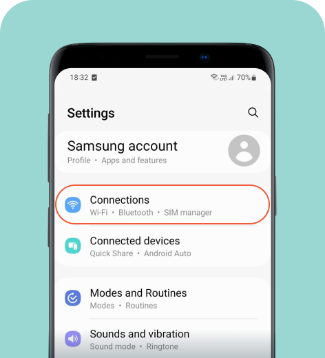 Android cell phone screen displaying the Settings menu.