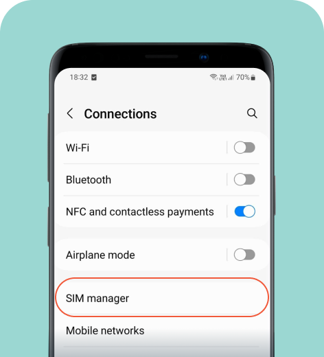 Android cell phone screen displaying the Connections menu.