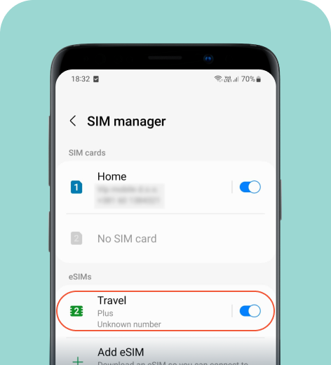 Android cell phone screen displaying SIM manager settings.