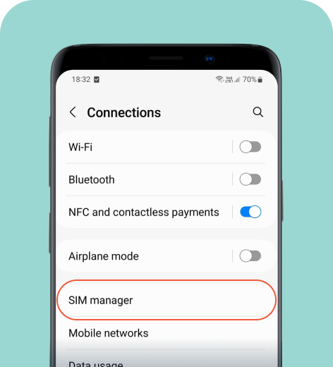 Android cell phone screen displaying the Connections menu.