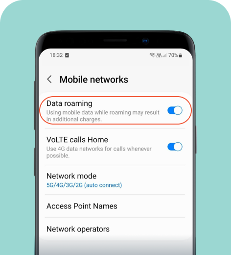 Android cell phone screen displaying Mobile networks settings.
