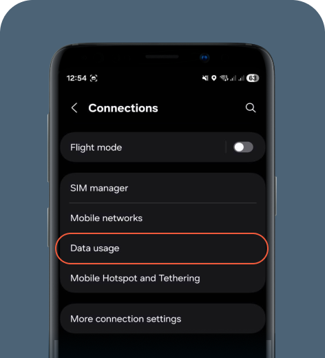Android cell phone screen displaying the Connections menu.