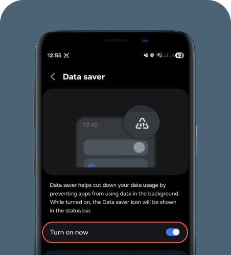 Android cell phone screen displaying the Data saver feature.