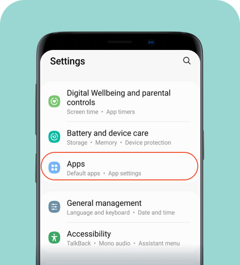 Android cell phone screen displaying the Settings menu.