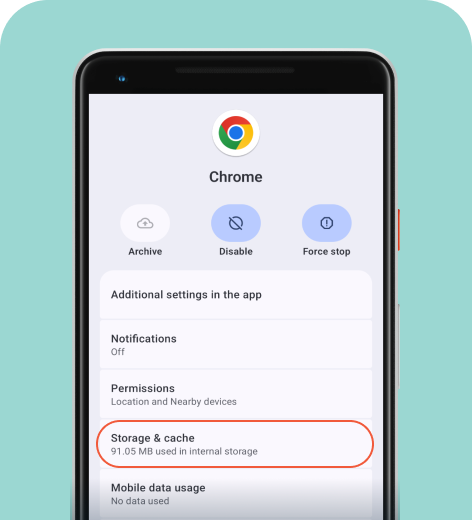 Android cell phone screen displaying the App info menu.