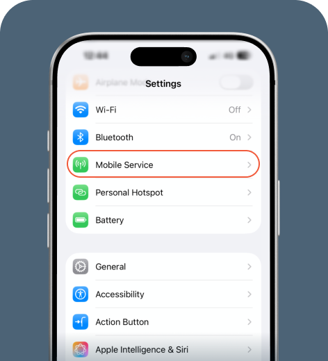 iPhone cell phone screen displaying the Settings menu.