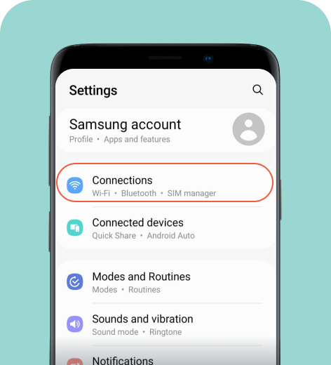 Android cell phone screen displaying the Settings menu.