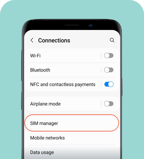 Android cell phone screen displaying the Connections menu.
