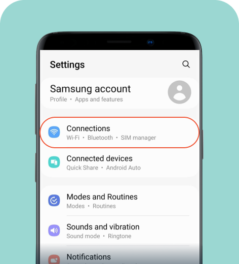 Android cell phone screen displaying the Settings menu.