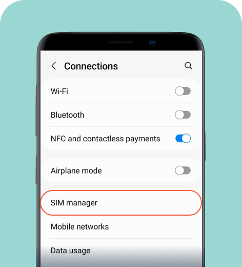 Android cell phone screen displaying the Connections menu.