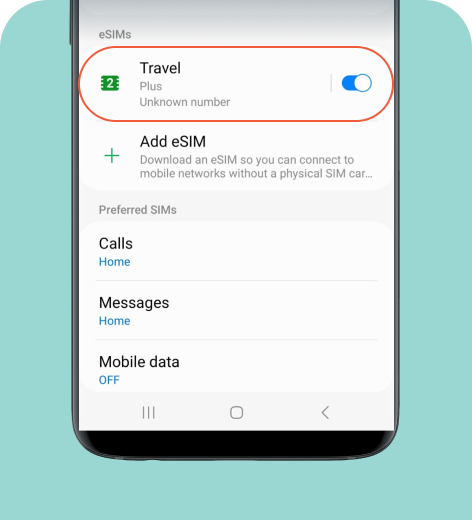 Android cell phone screen displaying SIM manager settings.