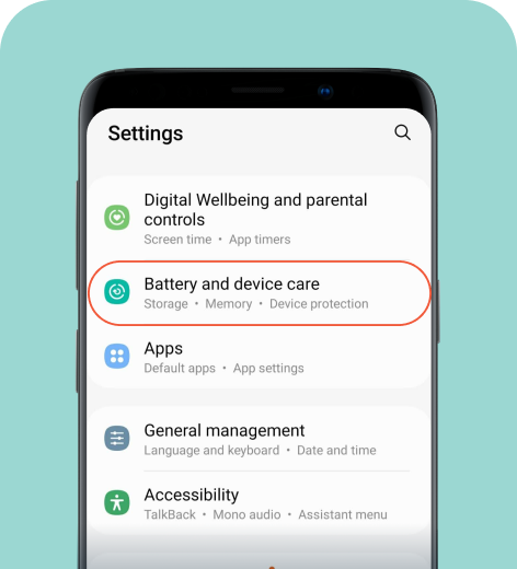 Samsung cell phone screen displaying the Settings menu.