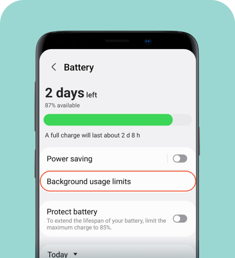 Samsung cell phone screen displaying Battery settings.