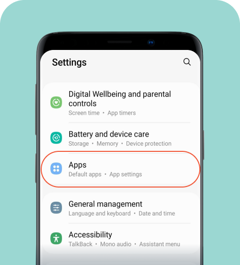 Android cell phone screen displaying the Settings menu.