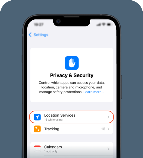 iPhone screen displaying the Privacy & Security menu.