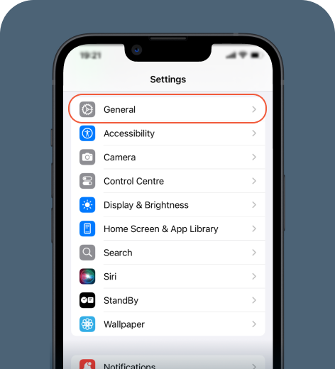 iPhone screen displaying the Settings menu.