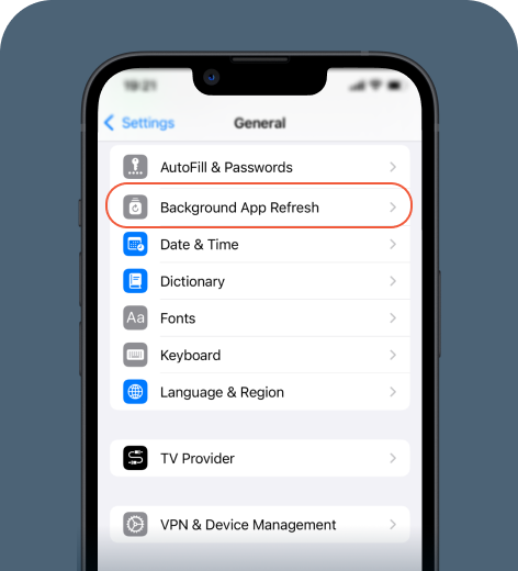 iPhone screen displaying the General menu.