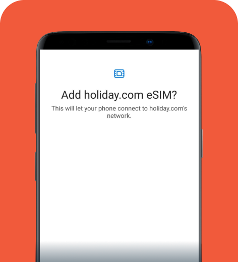 Android cell phone screen displaying the Add button for holiday.com eSIM.