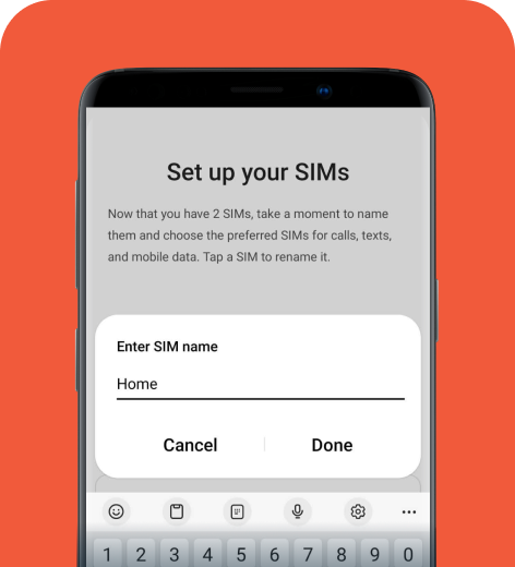 Android cell phone screen displaying the holiday.com app options for renaming your SIM. 