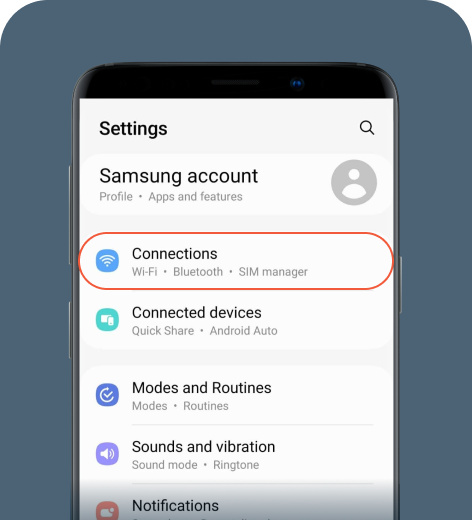Android cell phone screen displaying the Settings menu.