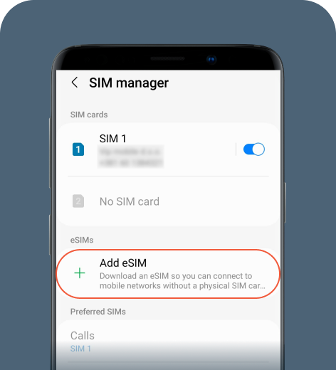 Android cell phone screen displaying SIM manager settings.