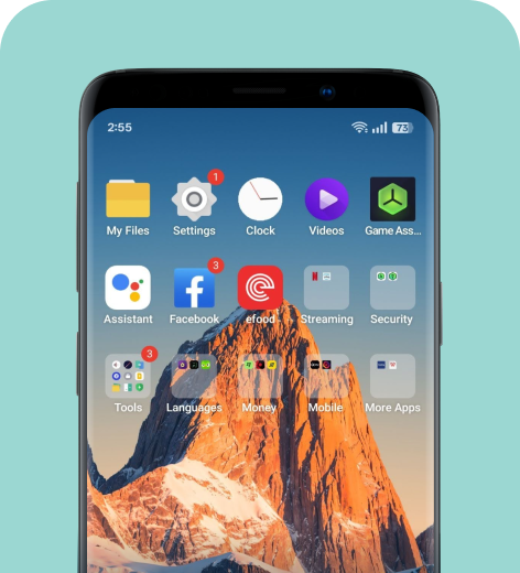 Android cell phone screen displaying the home screen.