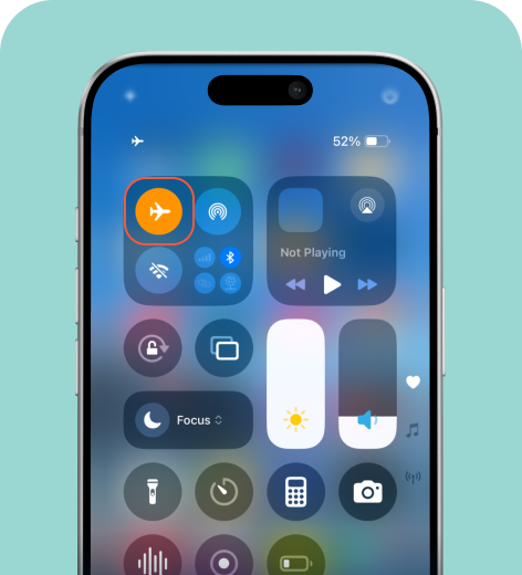iPhone cell phone screen displaying the Control Center menu.