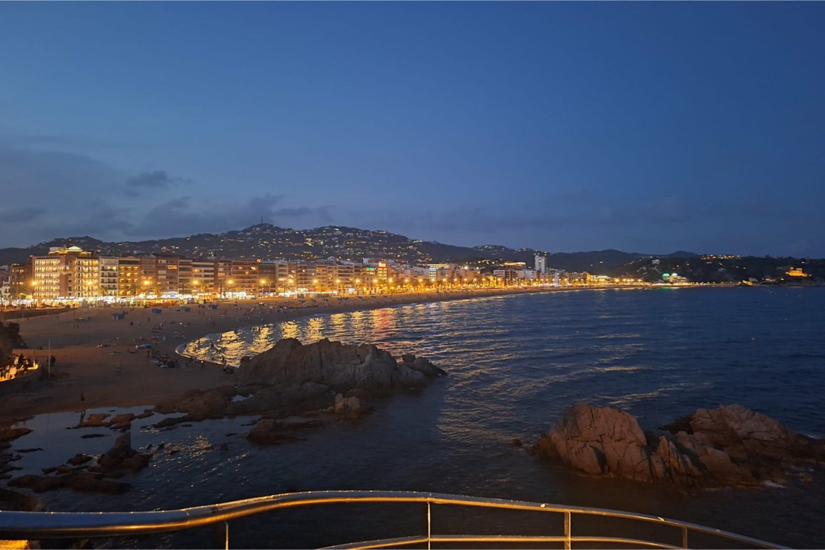 Lloret de Mar’s main city beach at night.