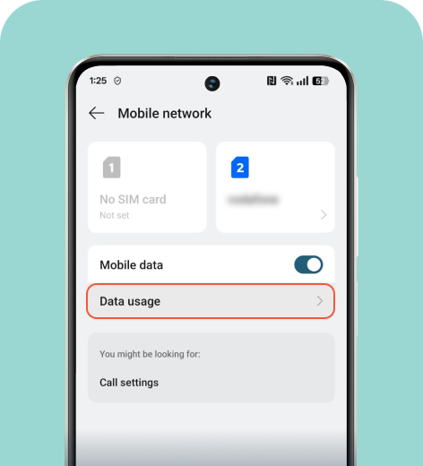 Android screen displaying the Mobile network menu.
