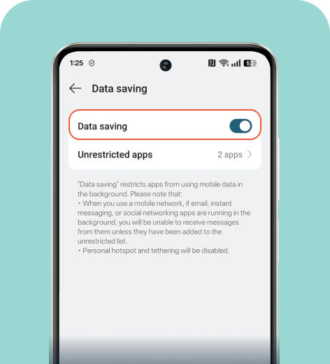 Android screen displaying the Data saving menu.