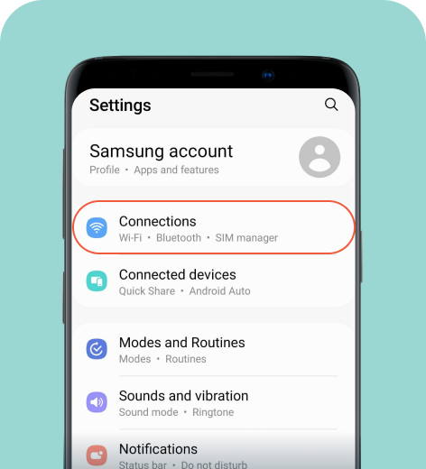 Samsung cell phone screen displaying the Settings menu.