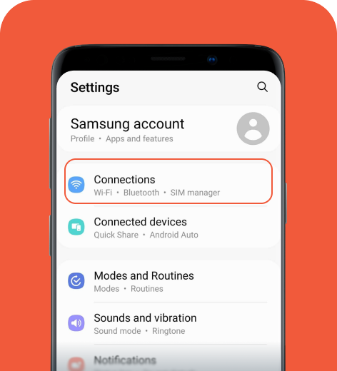 Android cell phone screen displaying the Settings menu.