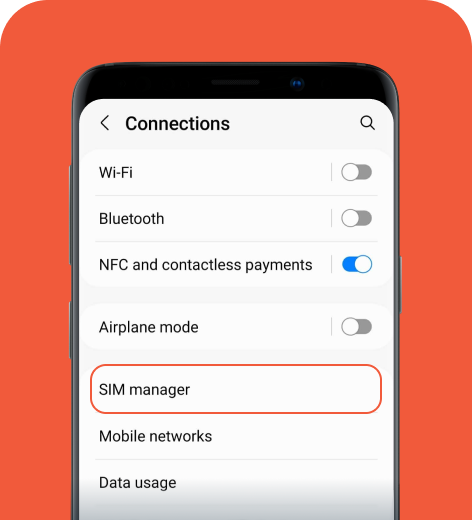 Android cell phone screen displaying the Connections settings.