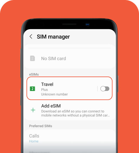Android cell phone screen displaying the SIM manager settings.