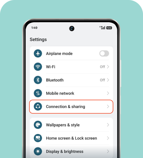 Android cell phone screen displaying the Settings menu.