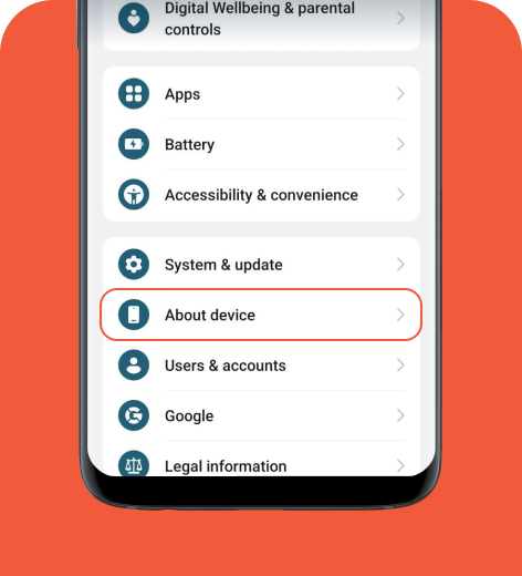 Android screen displaying the Settings menu.