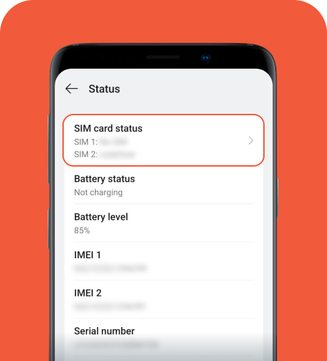 Android screen displaying the Status menu.