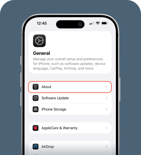 iPhone screen displaying the General menu.