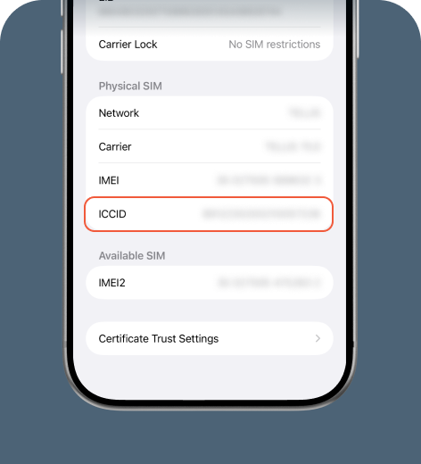 3. Scroll to find your ICCID number.