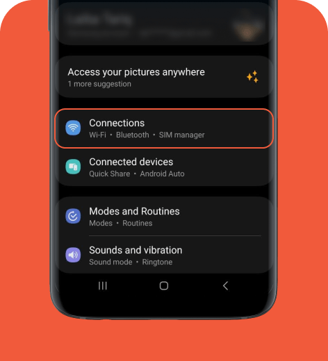 Samsung cell phone screen displaying the Settings menu.