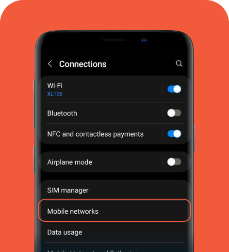 Samsung cell phone screen displaying the Connections menu.
