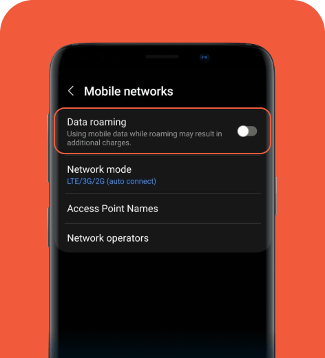 Samsung cell phone screen displaying the Mobile networks menu.