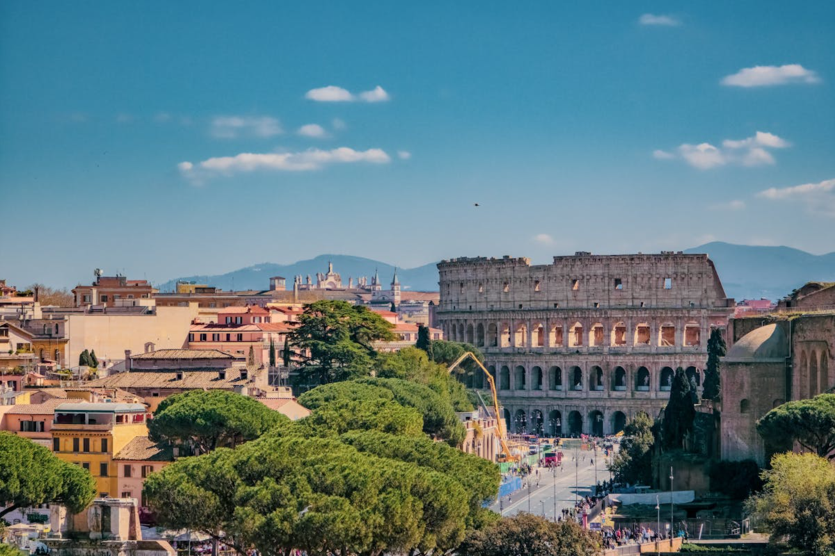 Rome’s Colosseum and nearby buildings.