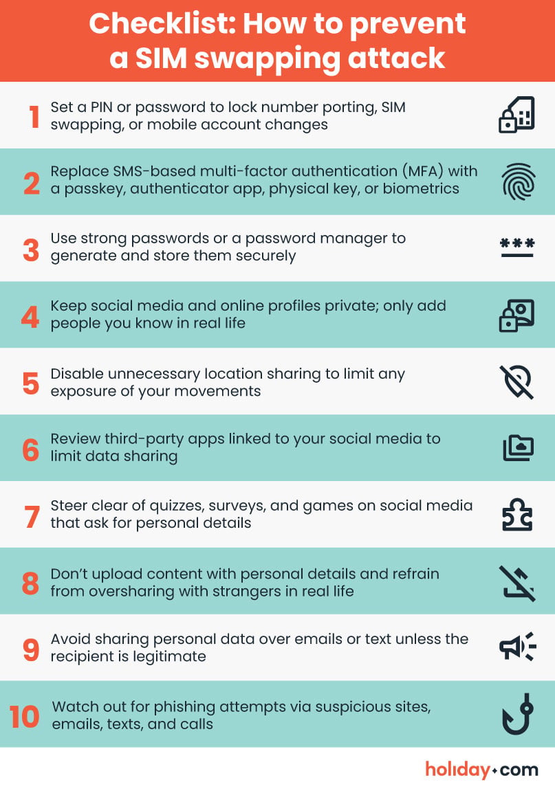 Checklist on how to prevent a SIM swapping attack.